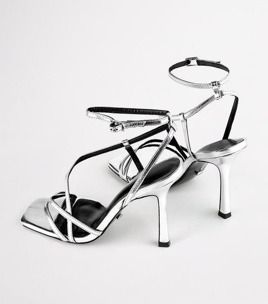 Silver Tony Bianco Franci Silver Foil 10.5cm Strappy Heels | SUSNY53578