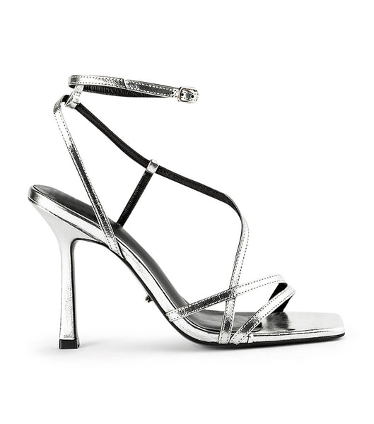 Silver Tony Bianco Franci Silver Foil 10.5cm Strappy Heels | SUSNY53578