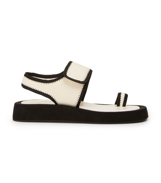 White / Black Tony Bianco Iso White/Black Neoprene 3.5cm Flat Sandals | USIIZ74913