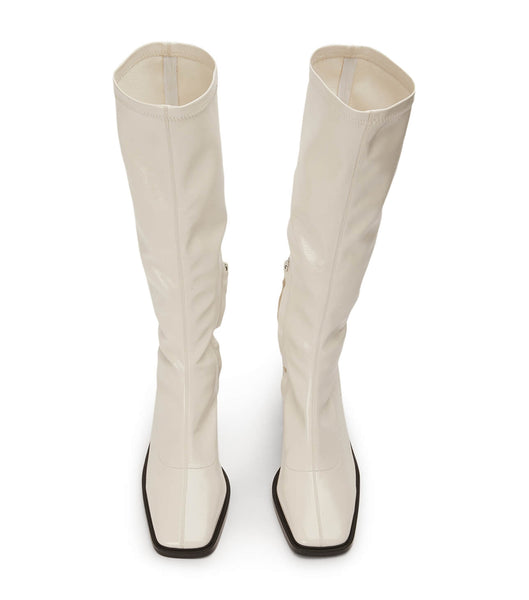 White Tony Bianco Damon Ecru Crinkle Patent 7.5cm Knee High Boots | DUSKV88500