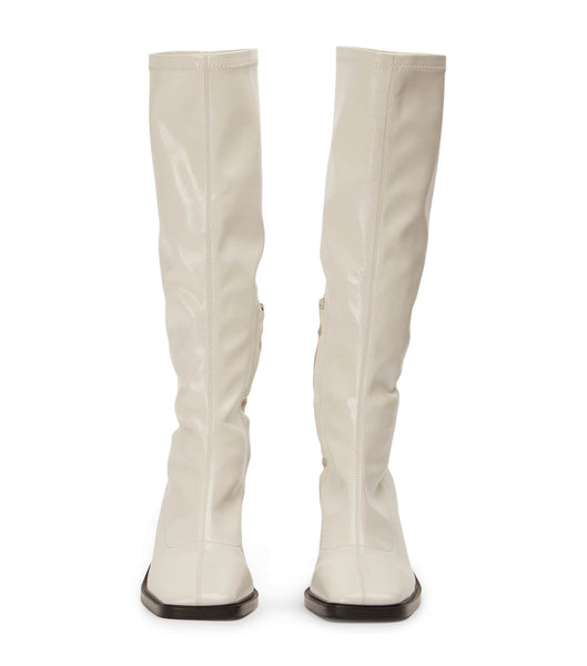 White Tony Bianco Damon Ecru Crinkle Patent 7.5cm Knee High Boots | DUSKV88500