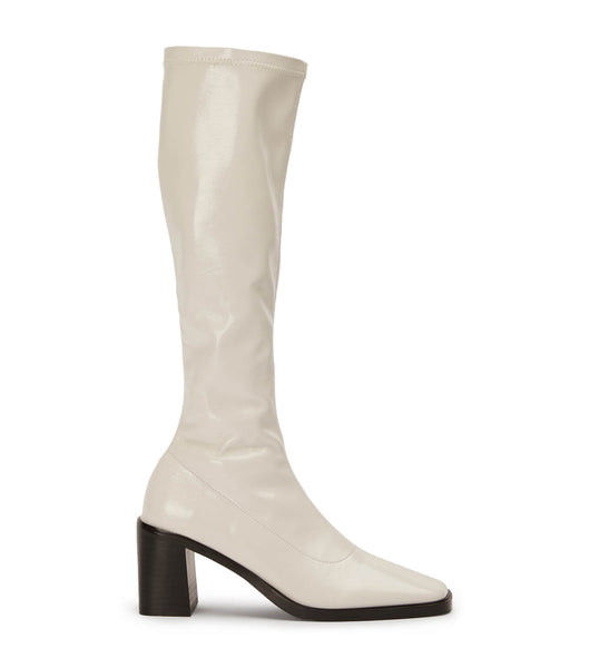 White Tony Bianco Damon Ecru Crinkle Patent 7.5cm Mid Calf Boots | DUSVO18573