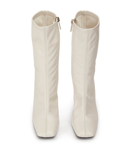 White Tony Bianco Remie Ecru Crinkle Patent 10.5cm Heeled Boots | GUSUC68979