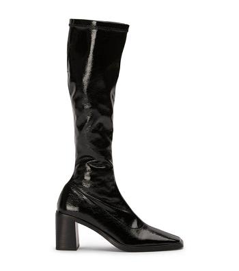 Black Tony Bianco Damon Black Crinkle Patent 7.5cm Knee High Boots | USNZX90461