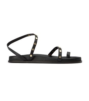 Black Tony Bianco Lyvia Black Flat Sandals | ZUSMJ81453