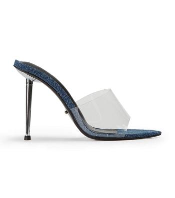 Blue Tony Bianco Mylo Clear Vinylite/Blue Denim 10.5cm Stiletto Heels | GUSEC40447